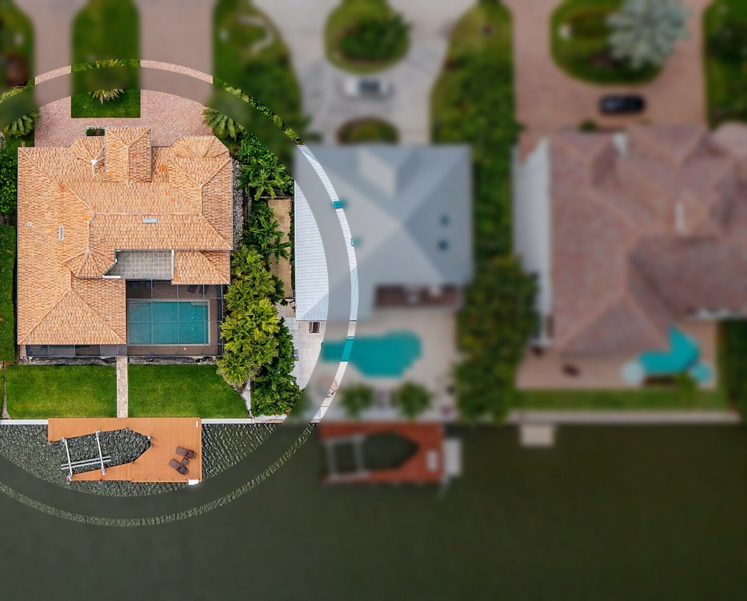 naples, fl vacation home Backyard from aerial shot. on canal with boat dock